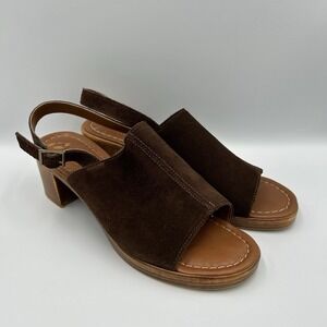 Mariella 15569 Italy‎ Solid Brown Leather Chunky Block Heel Mule Sandals Sz 8 M